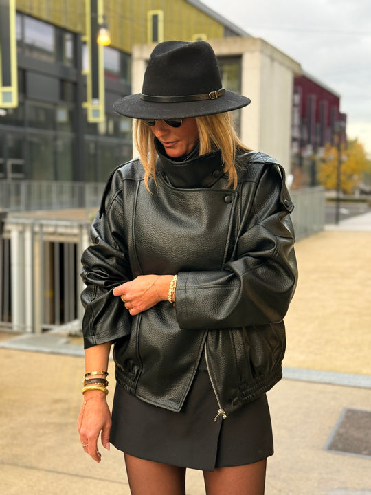 Veste bomber similicuir noir 8822