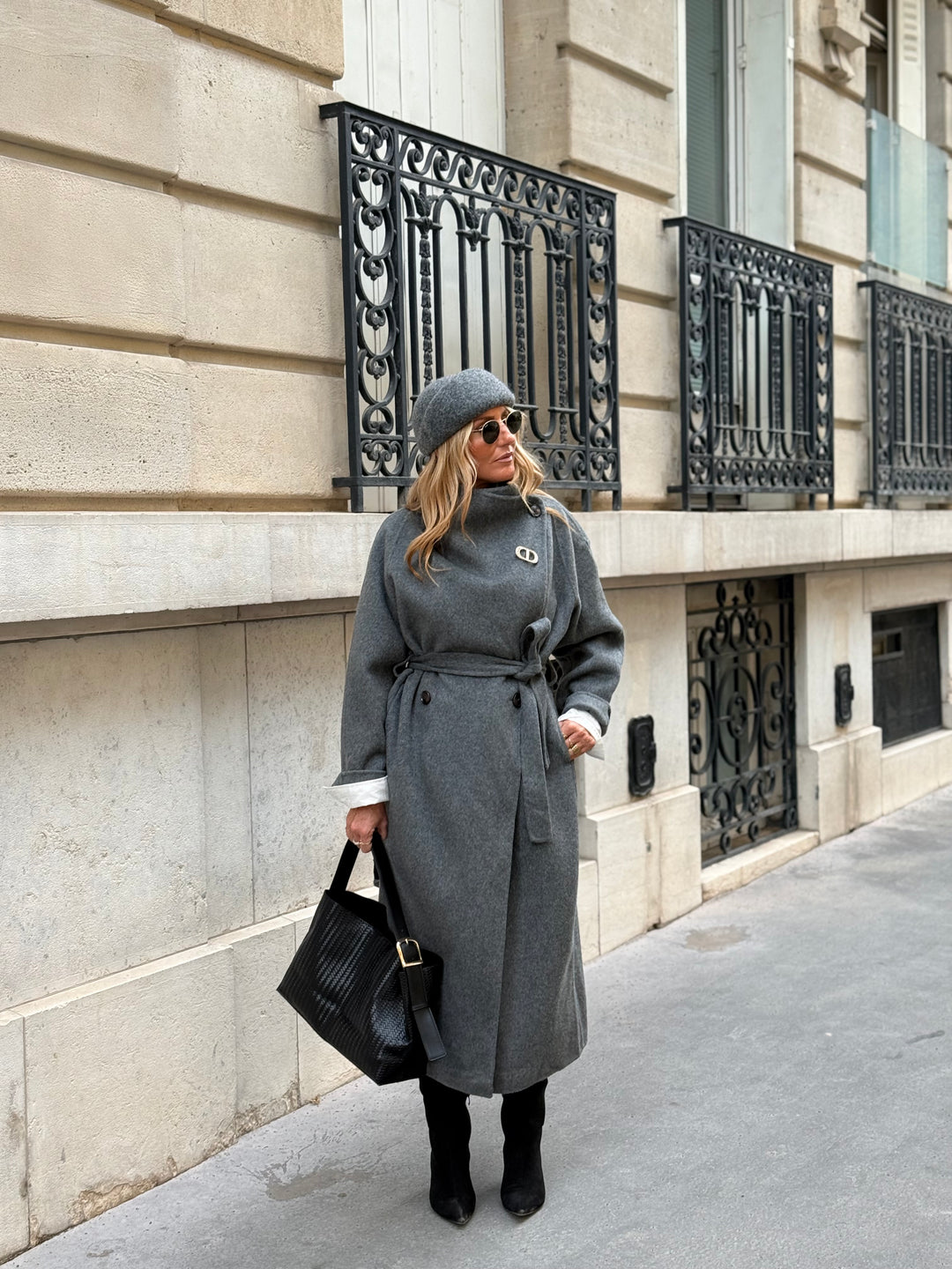Manteau long grand col Gris 025