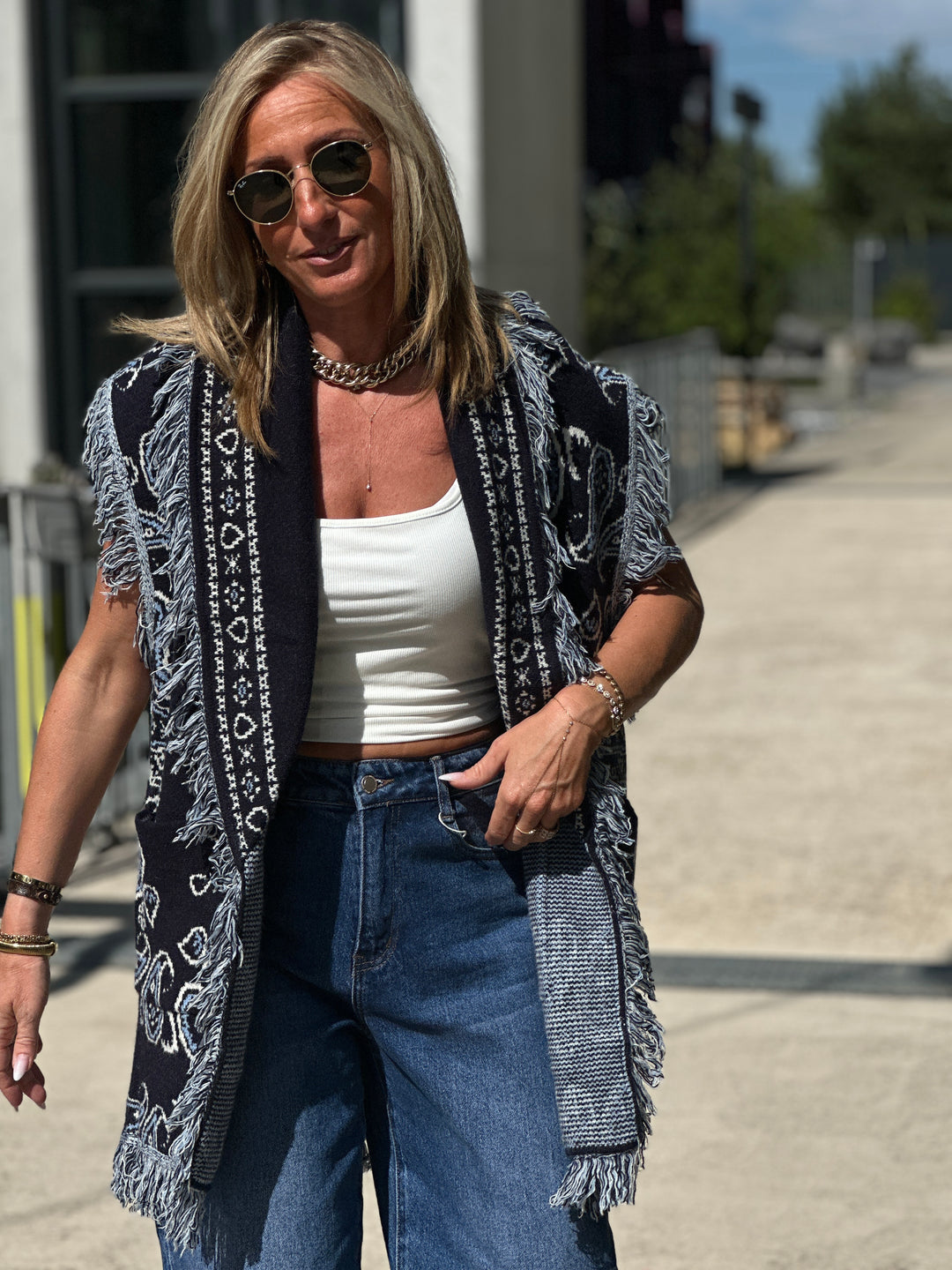 Gilet long bandana frange 331