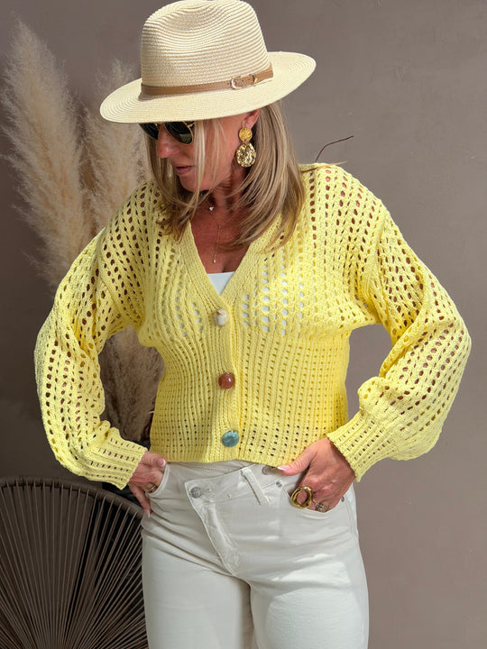 Gilet tricoté perles Jaune k1-03