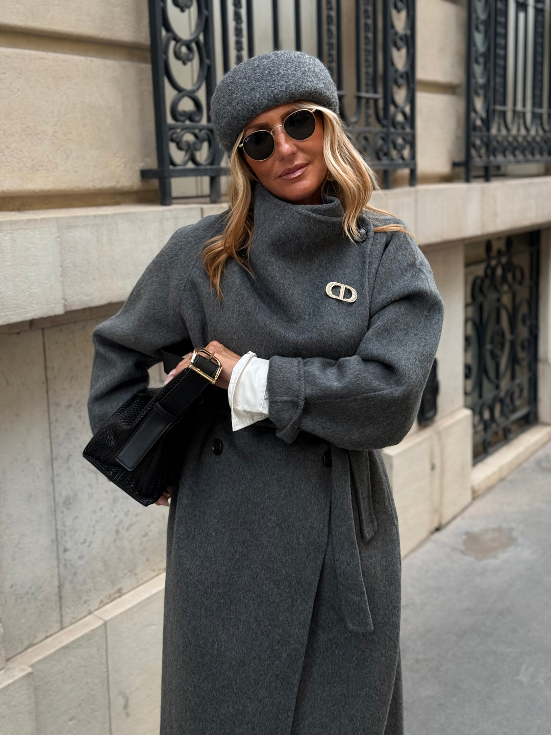 Manteau long grand col Gris 025