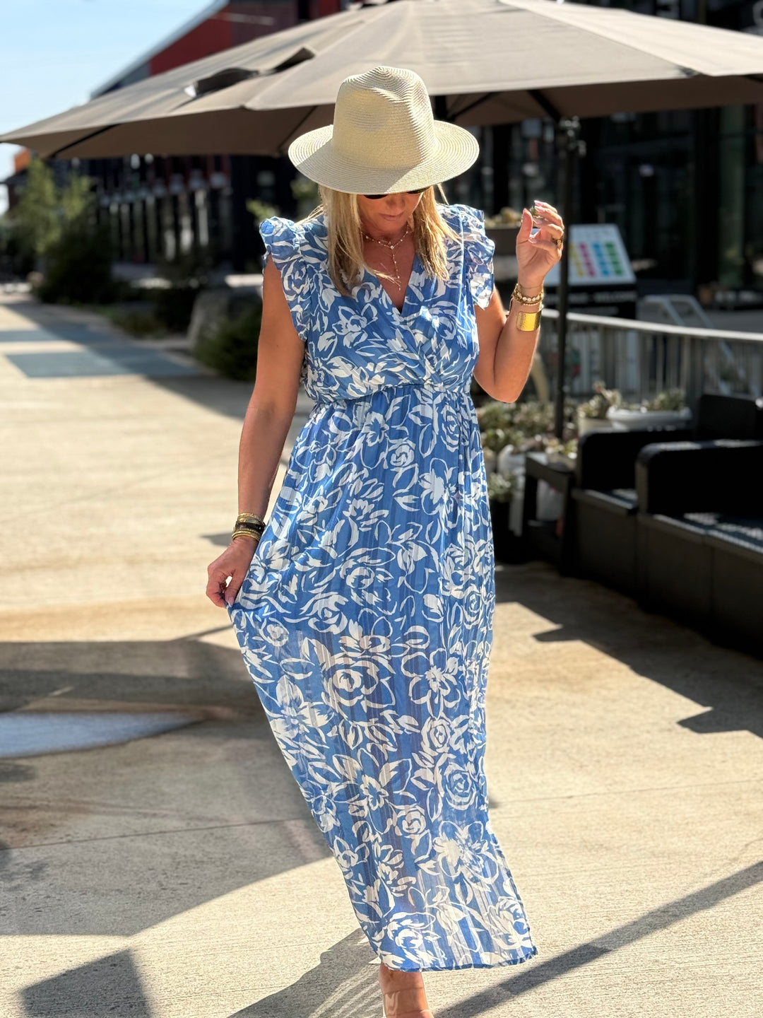 Robe lurex fleuri bleu 759