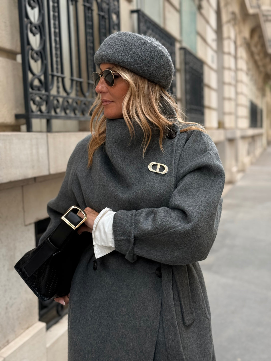 Manteau long grand col Gris 025
