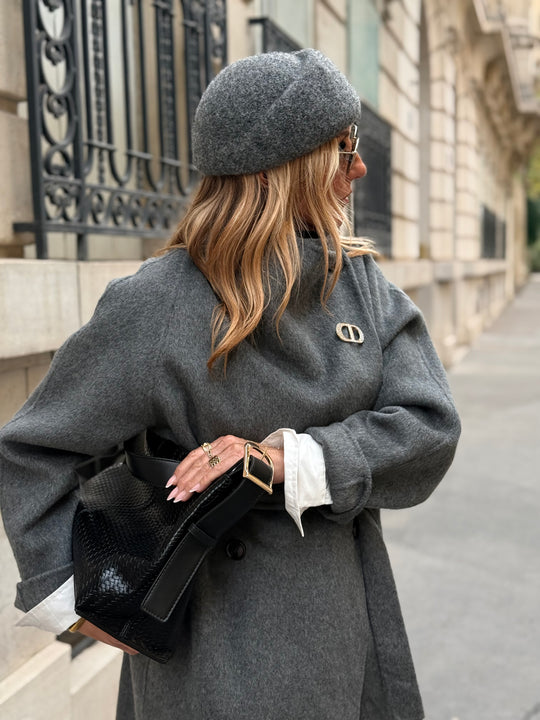 Manteau long grand col Gris 025