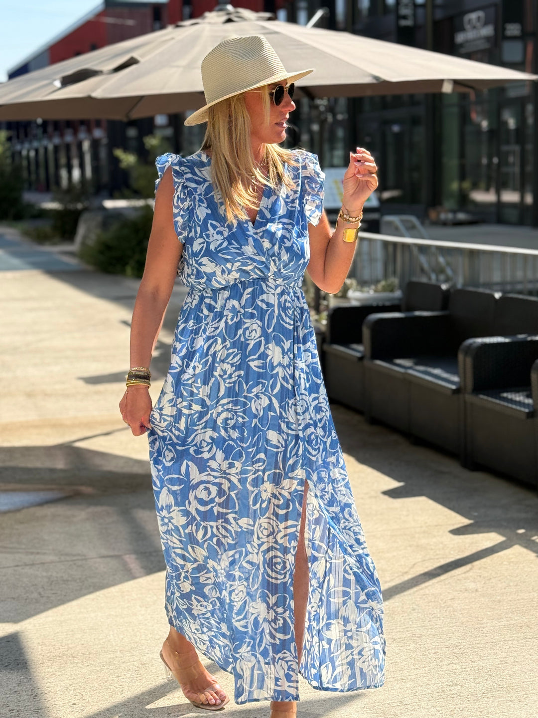 Robe lurex fleuri bleu 759