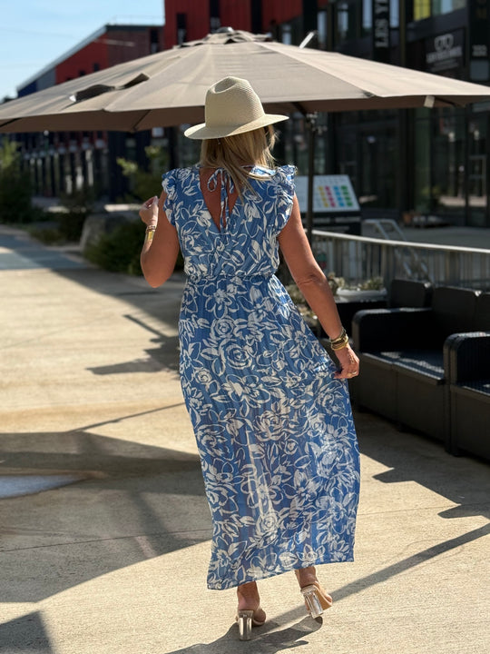 Robe lurex fleuri bleu 759