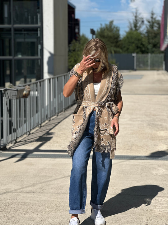Gilet long bandana frange 331