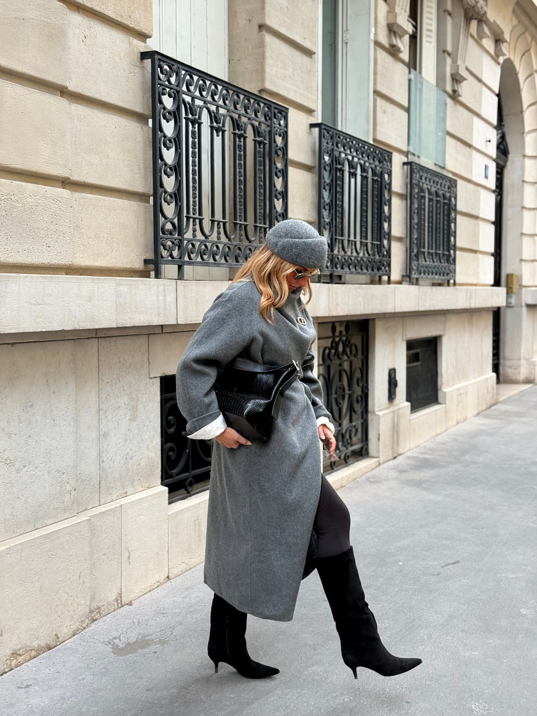Manteau long grand col Gris 025