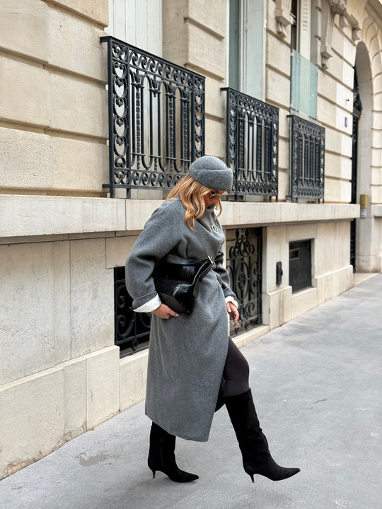 Manteau long grand col Gris 025