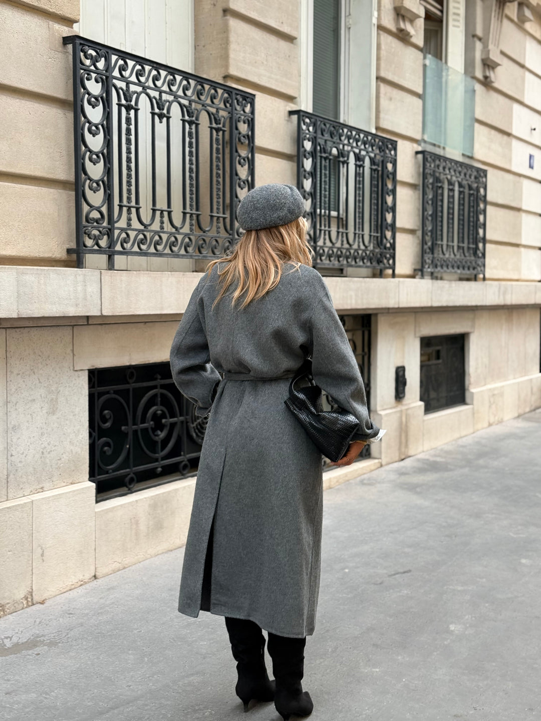Manteau long grand col Gris 025