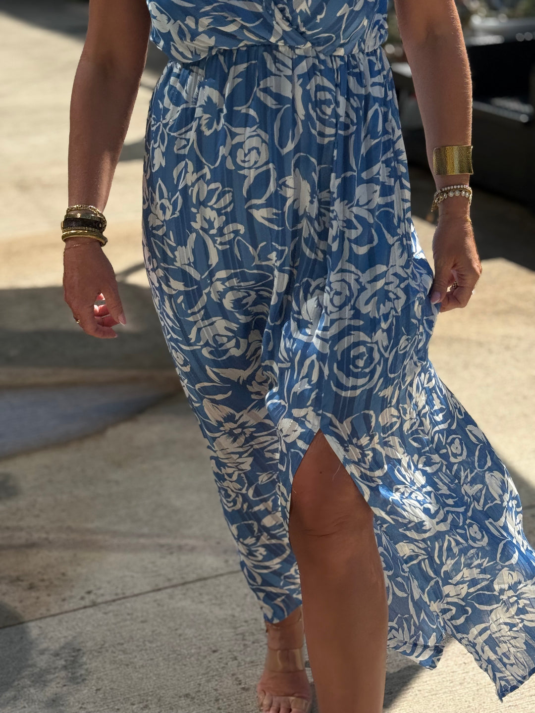 Robe lurex fleuri bleu 759