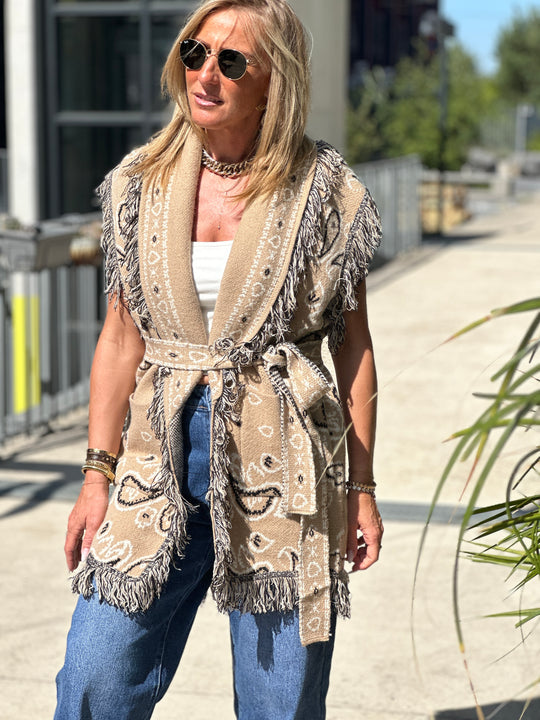Gilet long bandana frange 331