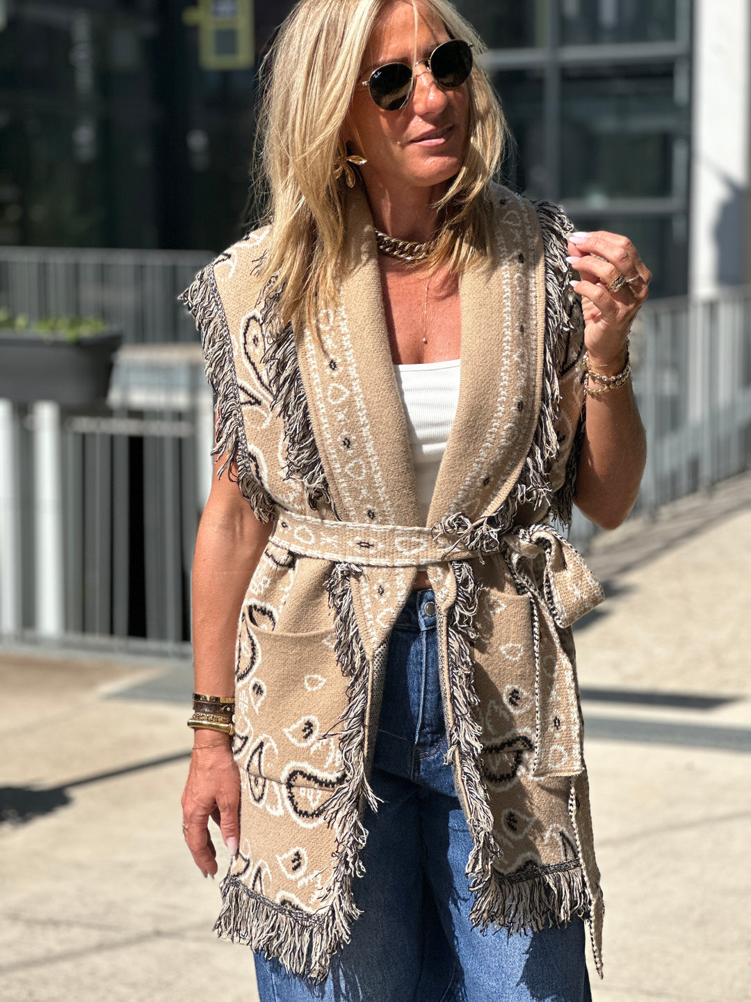 Gilet long bandana frange 331