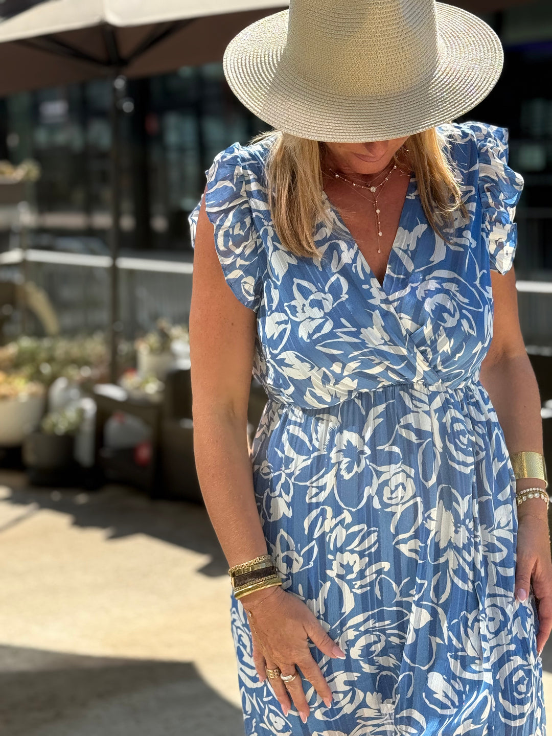 Robe lurex fleuri bleu 759