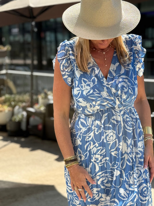 Robe lurex fleuri bleu 759