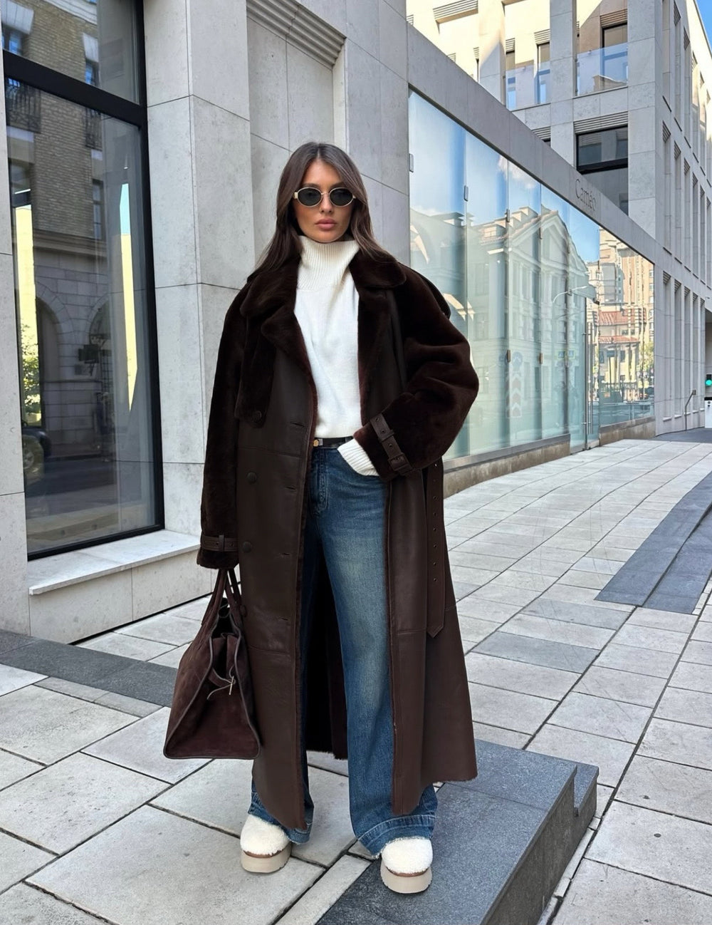 Manteau moumoute cuir CV2193 choco