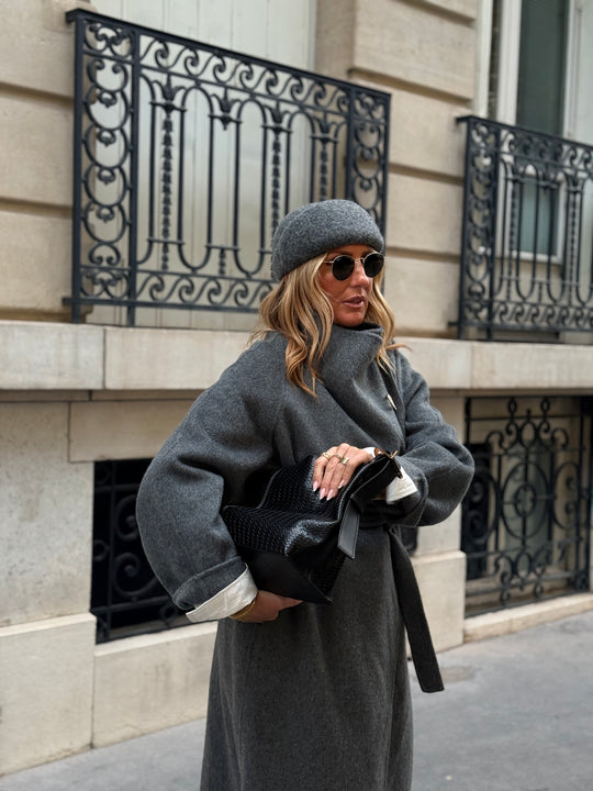 Manteau long grand col Gris 025