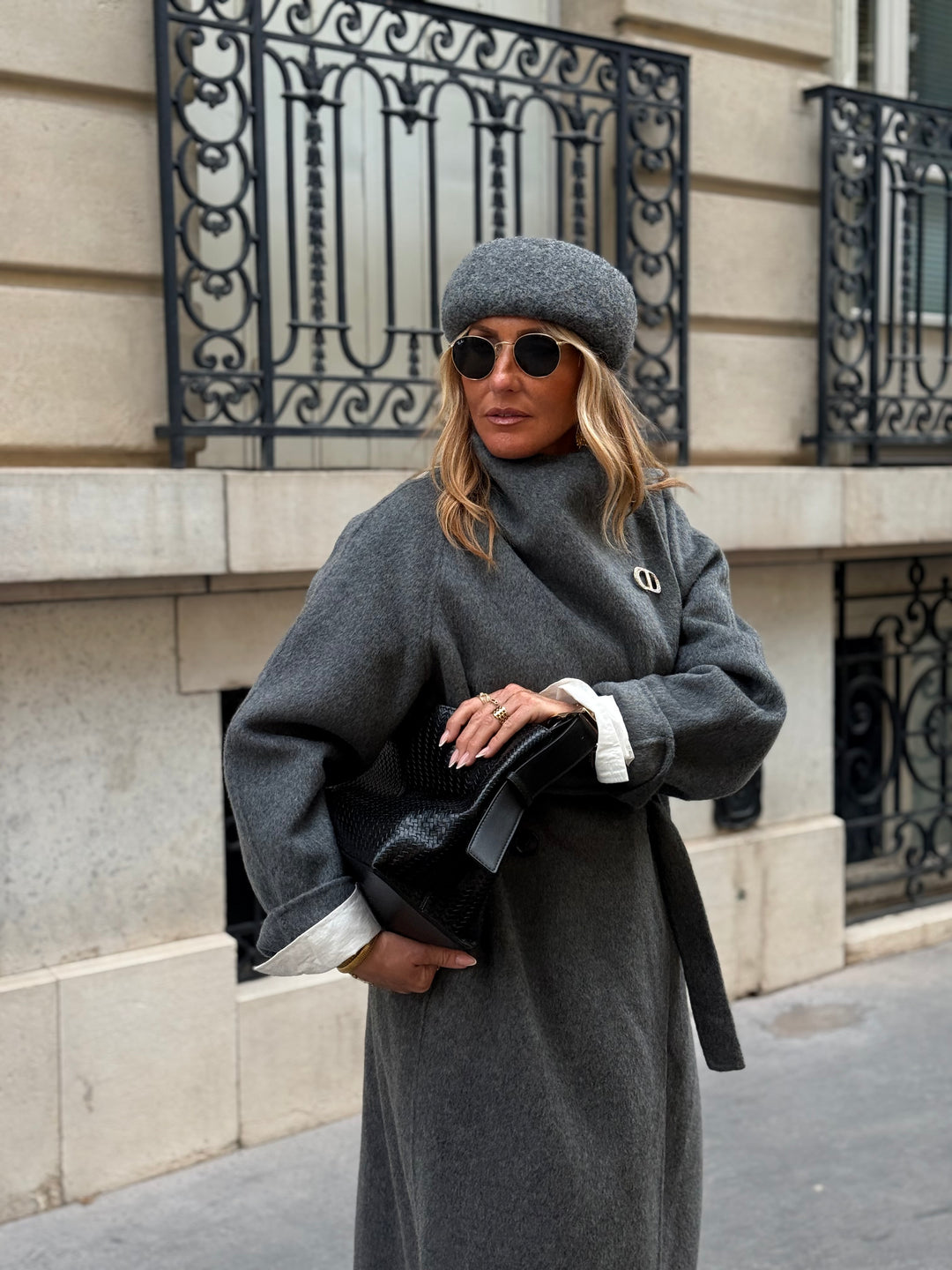 Manteau long grand col Gris 025
