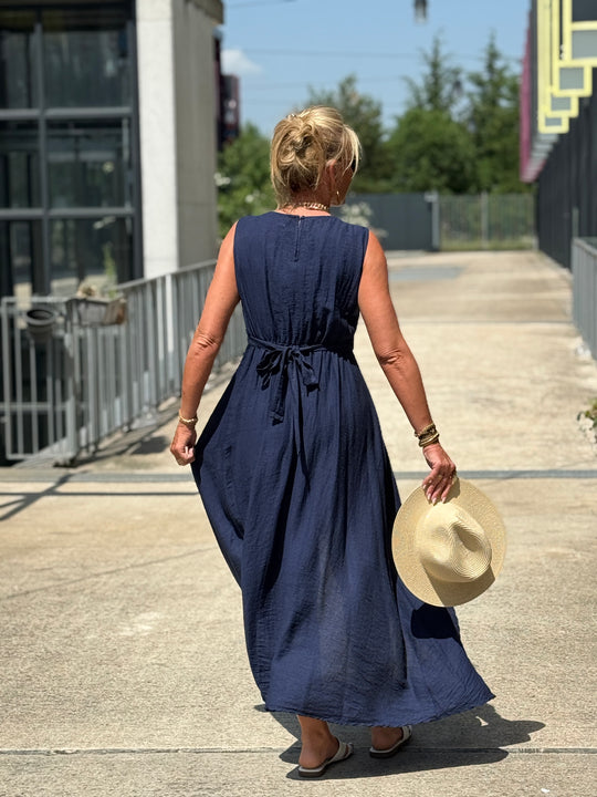 Robe longue à noeud MARINE