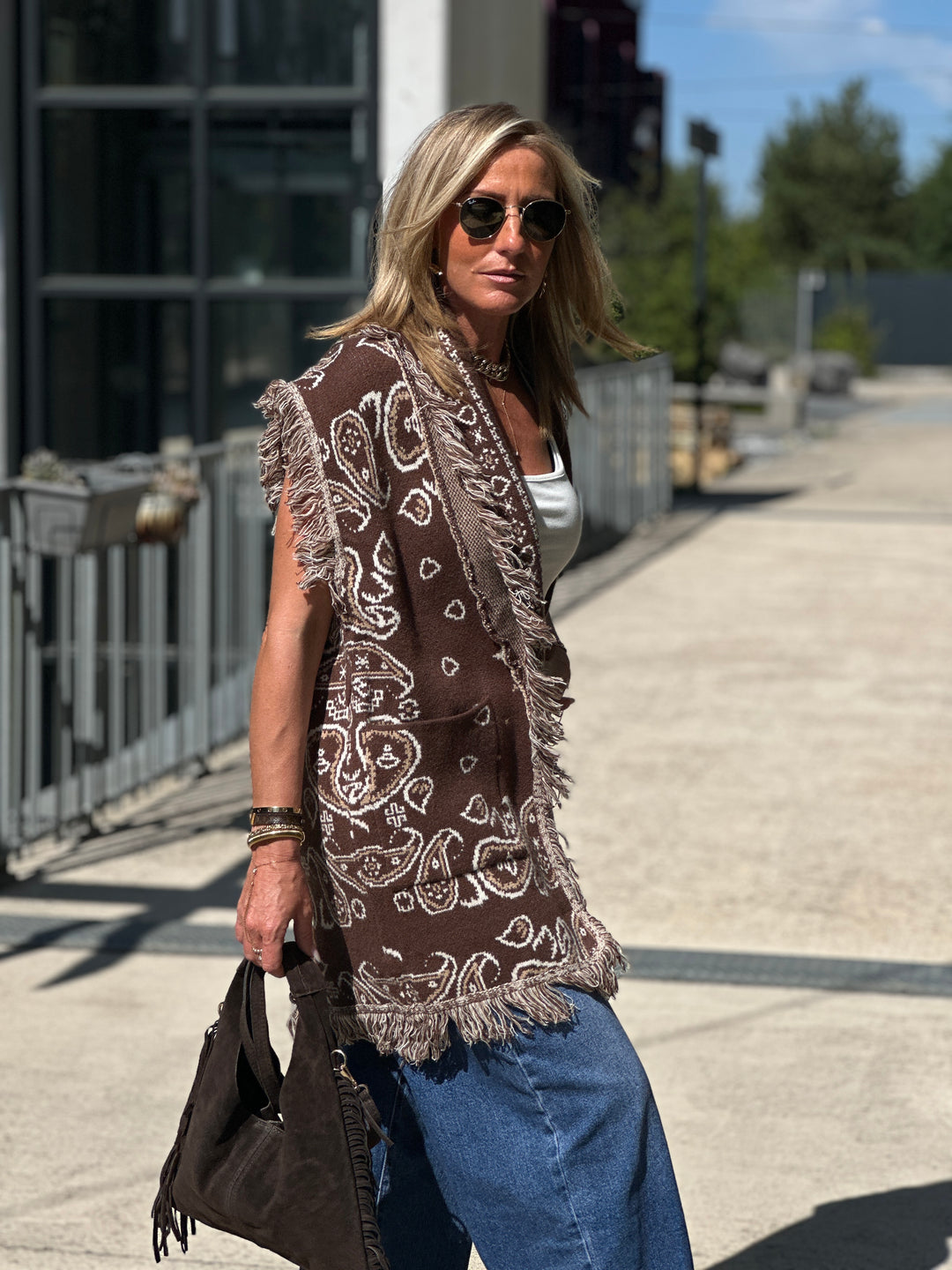 Gilet long bandana frange 331