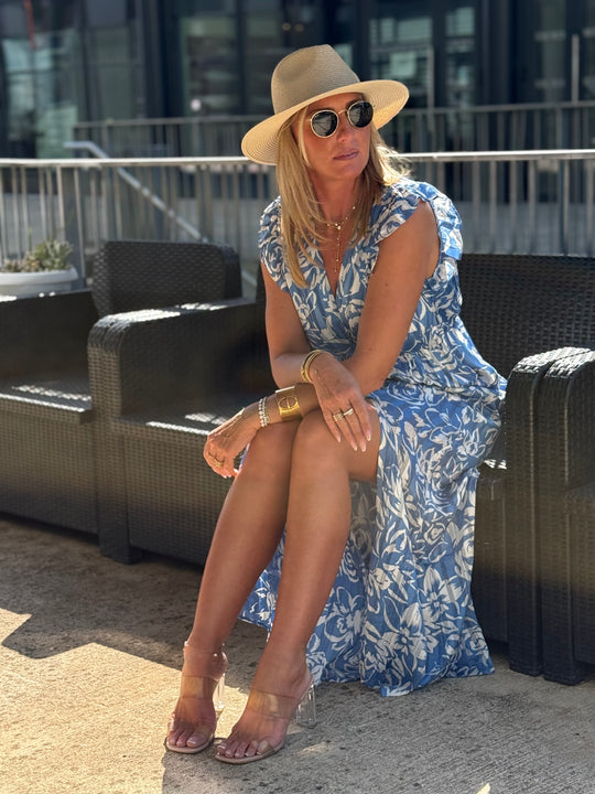 Robe lurex fleuri bleu 759