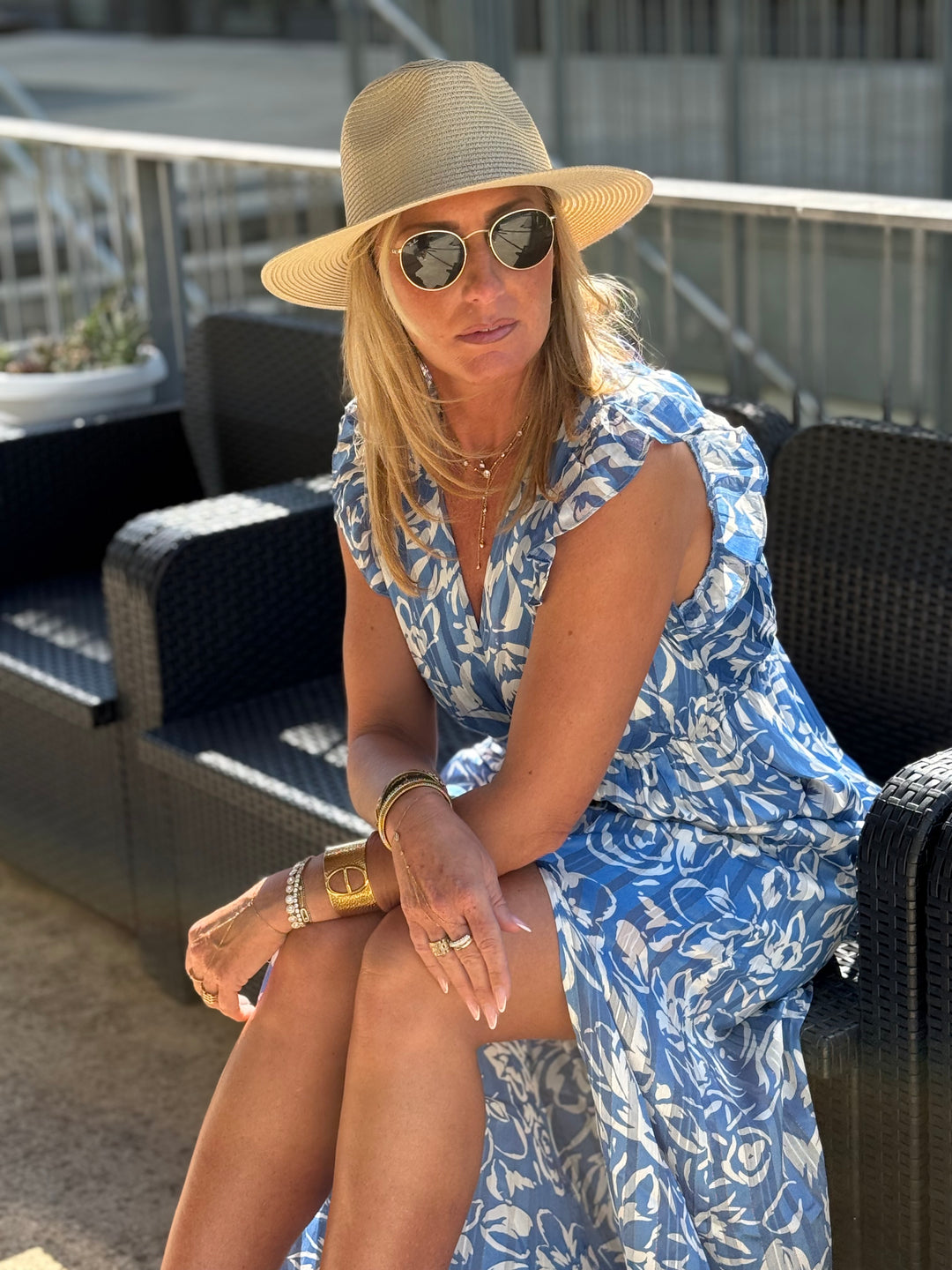 Robe lurex fleuri bleu 759