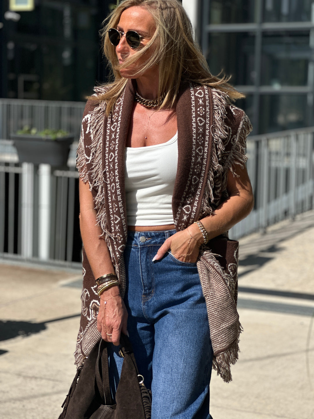 Gilet long bandana frange 331