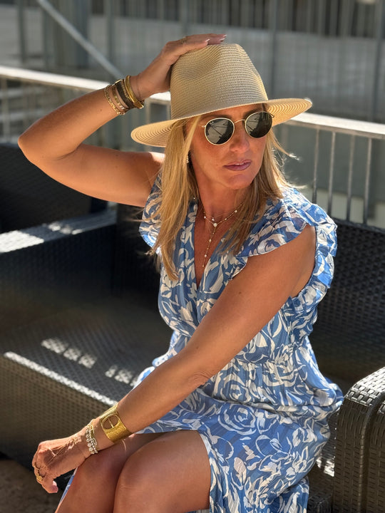 Robe lurex fleuri bleu 759