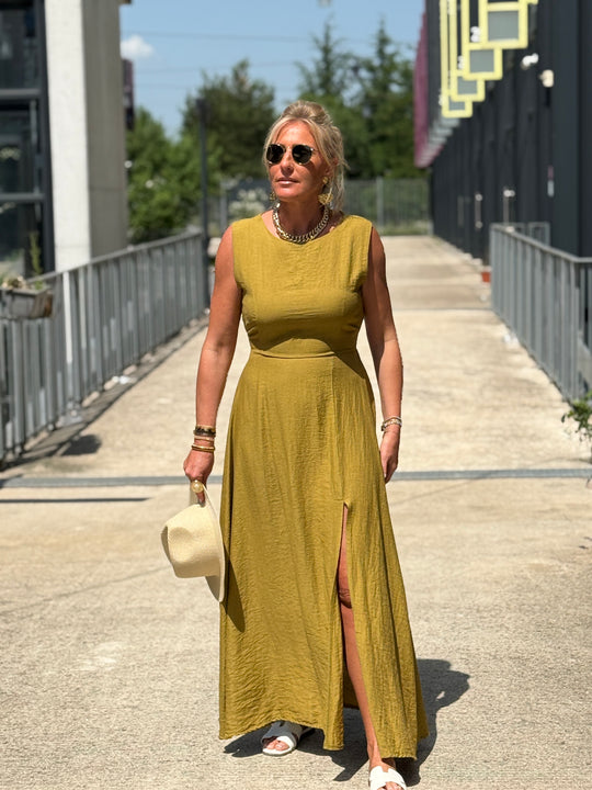 Robe longue à noeud VERT OLIVE