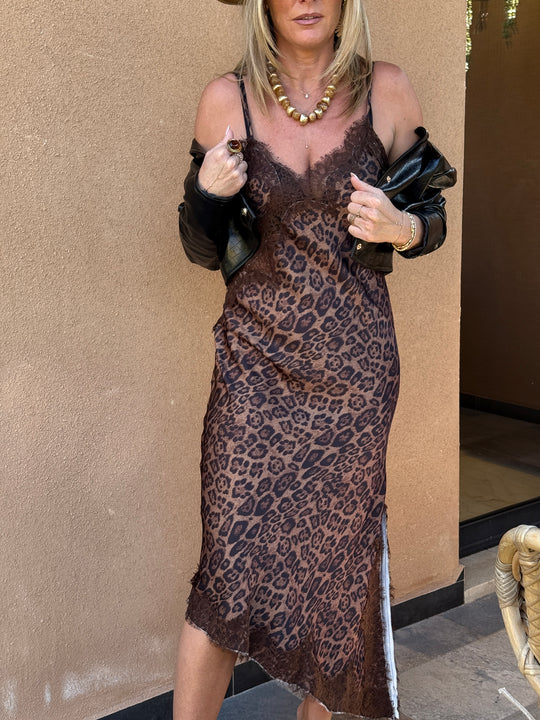 Robe longue satin léopard 12119