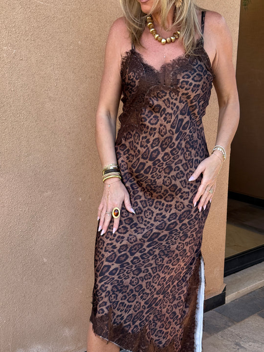 Robe longue satin léopard 12119