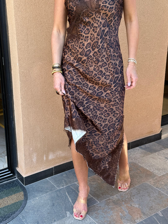 Robe longue satin léopard 12119