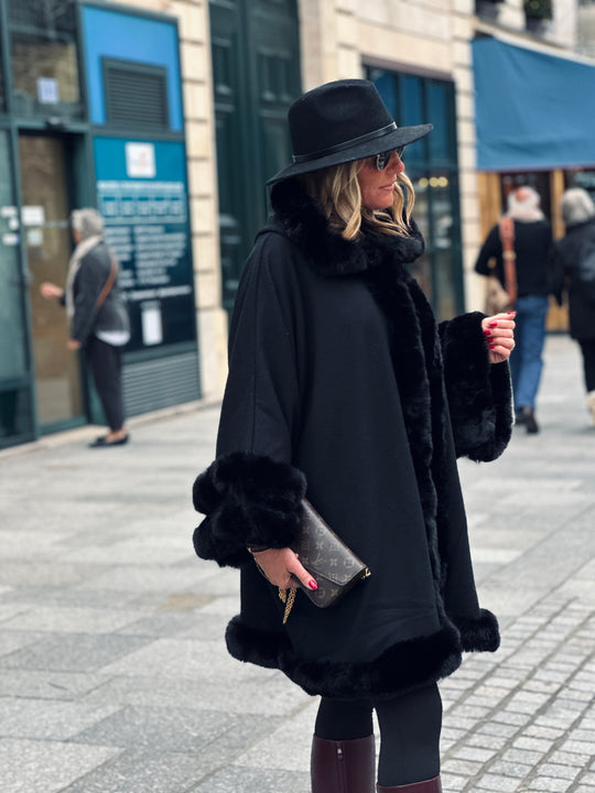 Manteau fourrure noir capuche 8016