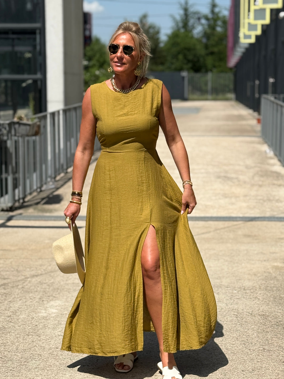 Robe longue à noeud VERT OLIVE