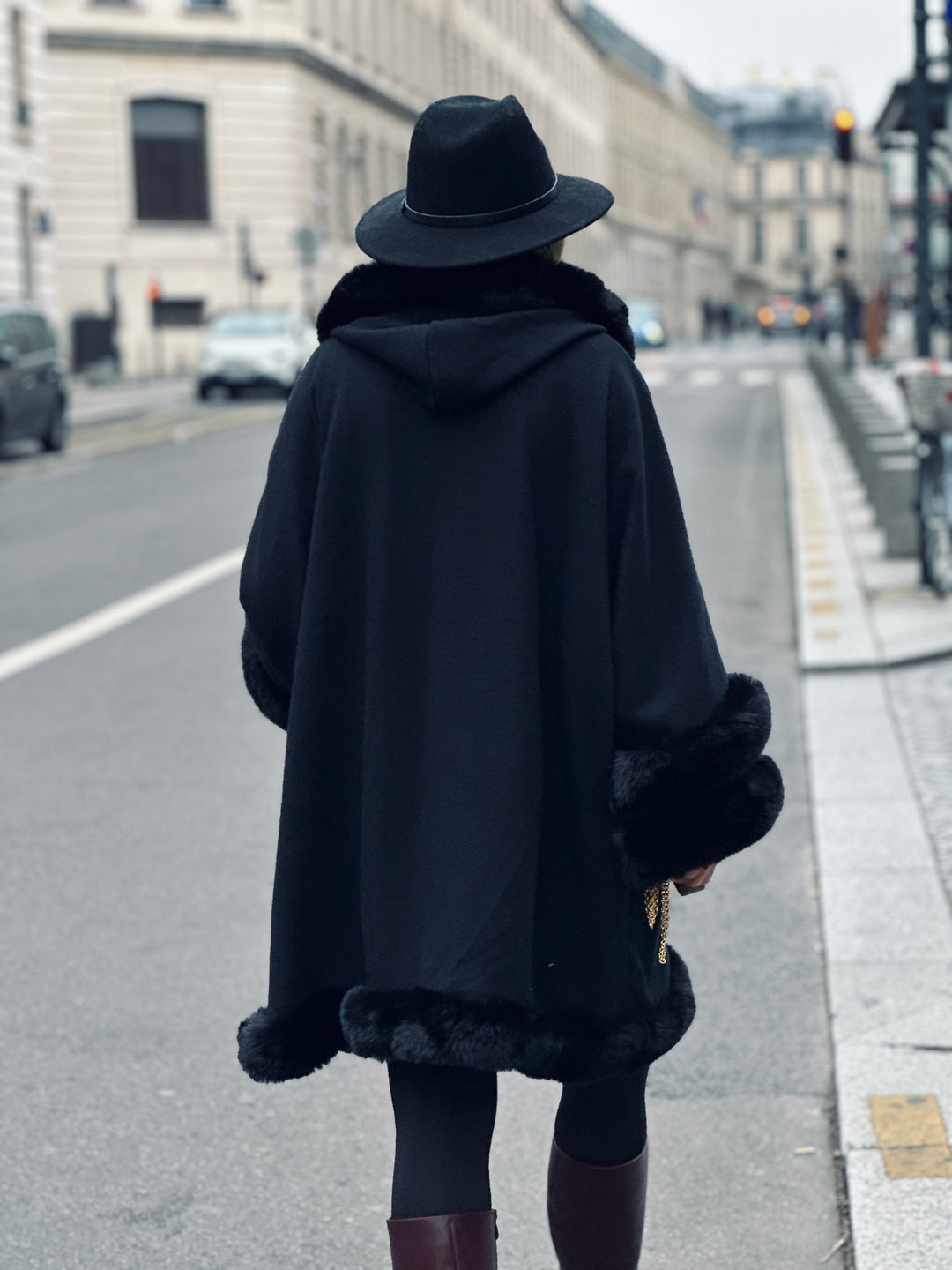 Manteau fourrure noir capuche 8016