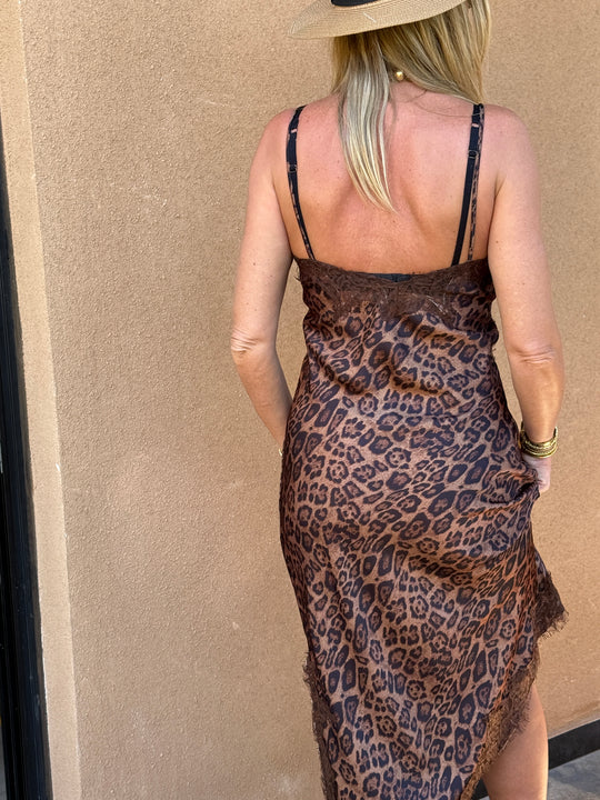 Robe longue satin léopard 12119