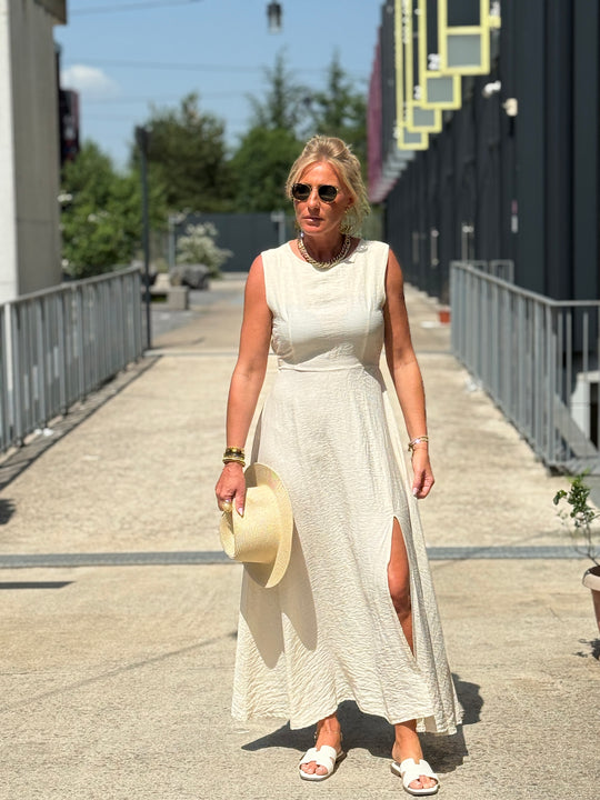 Robe longue à noeud ECRU/beige