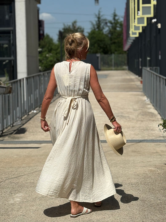 Robe longue à noeud ECRU/beige