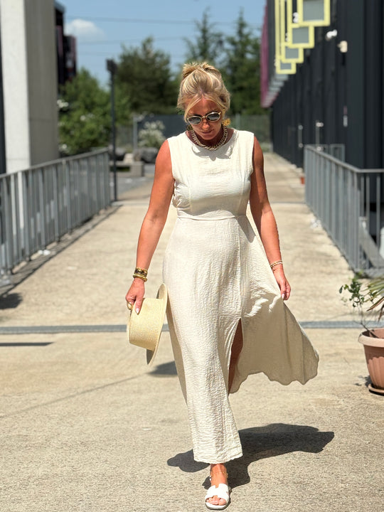 Robe longue à noeud ECRU/beige
