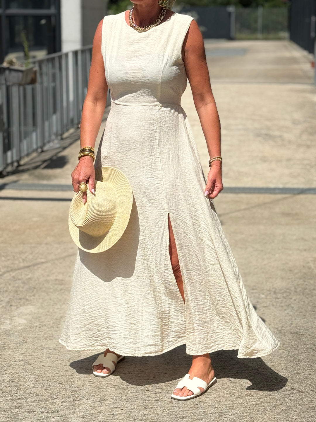 Robe longue à noeud ECRU/beige