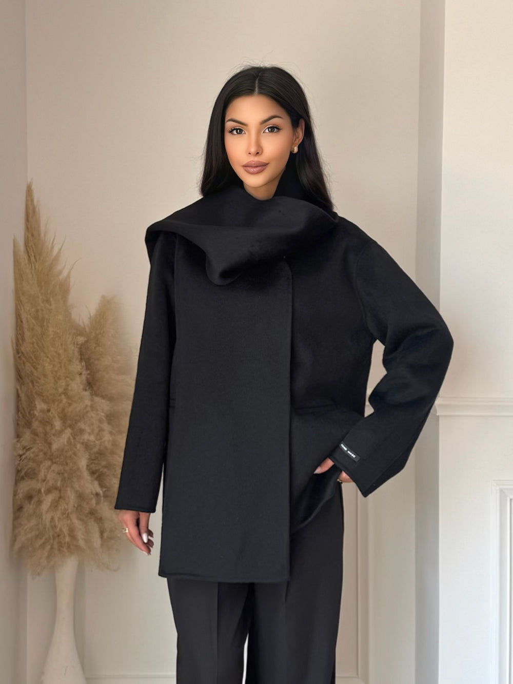Veste cachemire noir avec écharpe 3161