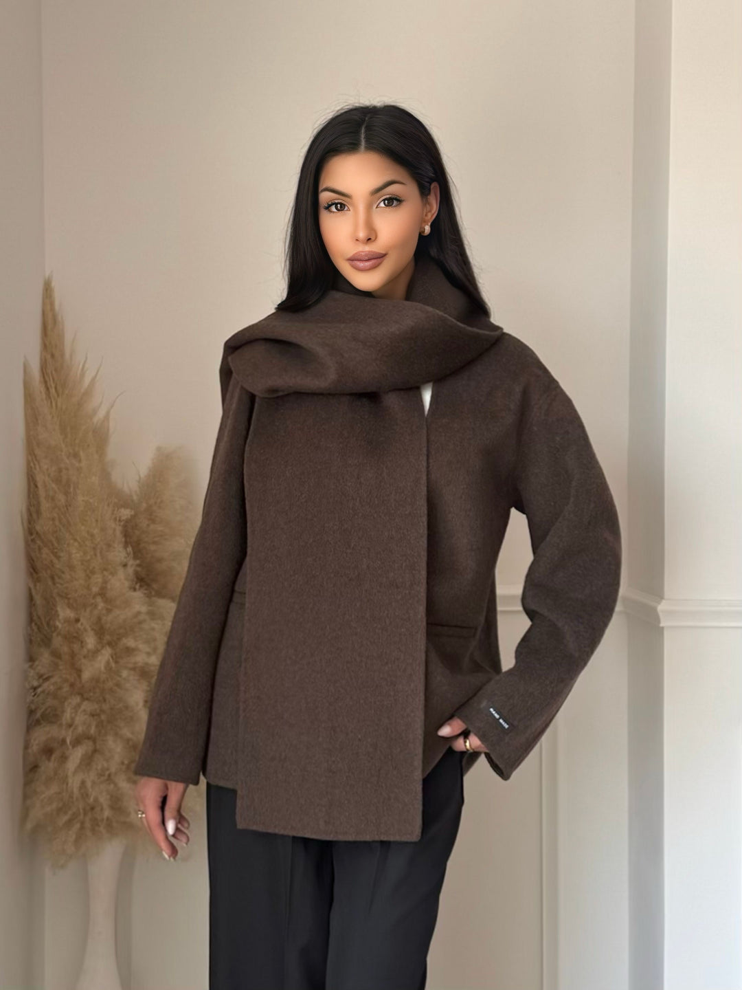 Veste cachemire choco avec écharpe 3161