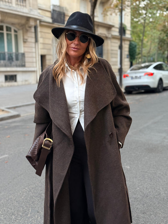 Manteau Laine col montant Choco 025