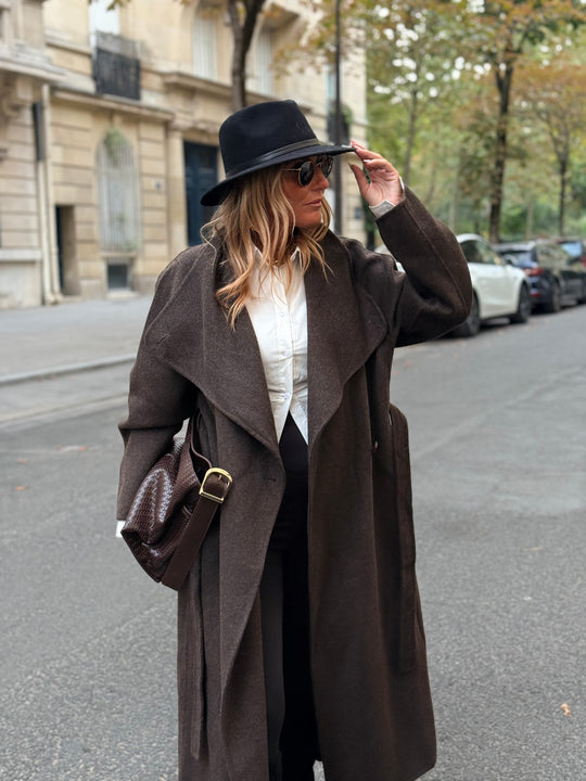 Manteau Laine col montant Choco 025