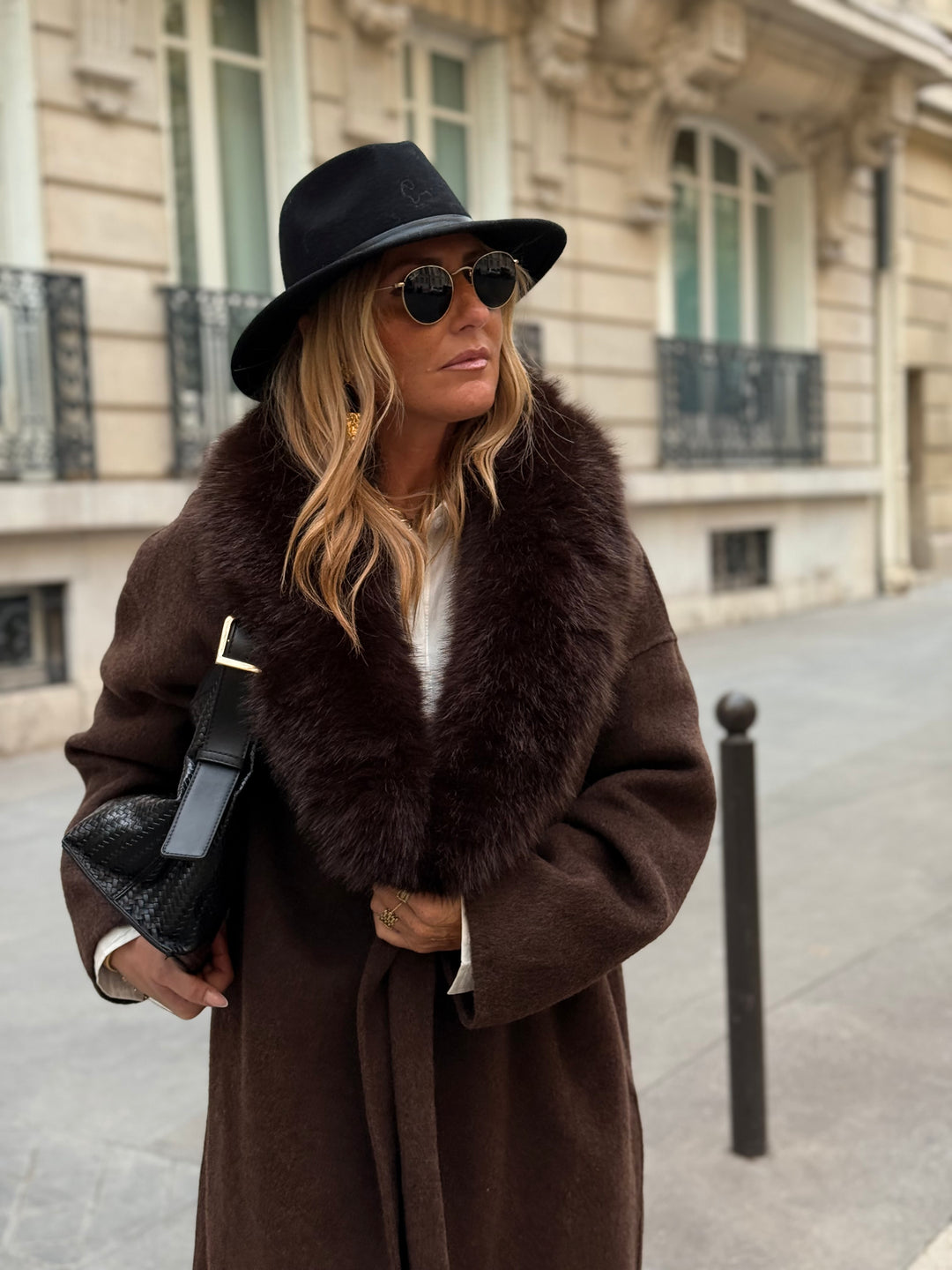MANTEAU LAINE COL FAUSSE FOURRURE 017