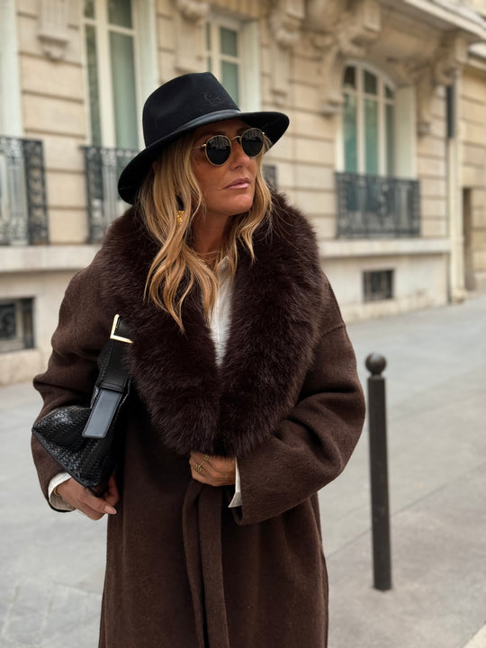 MANTEAU LAINE COL FAUSSE FOURRURE 017