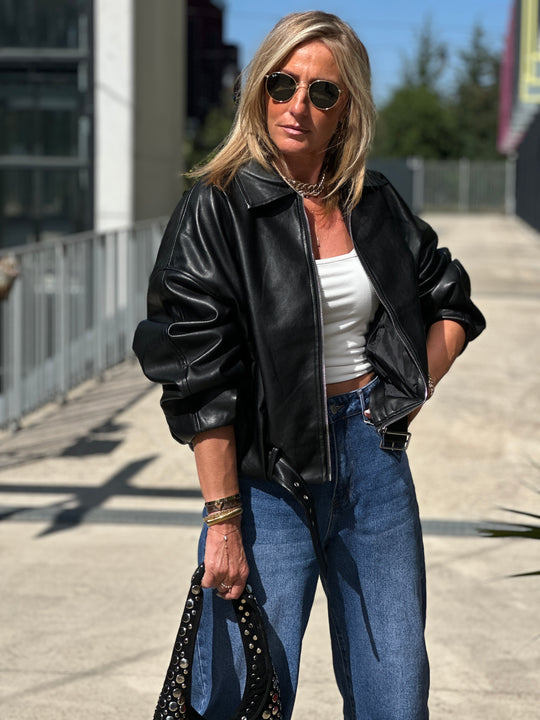 Veste similicuir Noir ceinture 202277