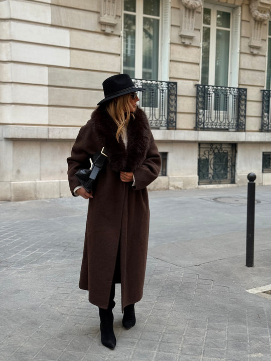 MANTEAU LAINE COL FAUSSE FOURRURE 017
