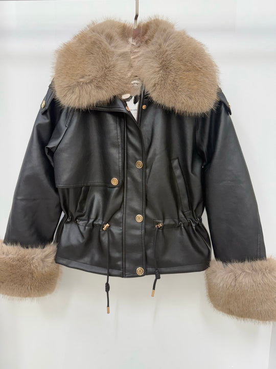 Veste similicuir fourrure 56105 Noir