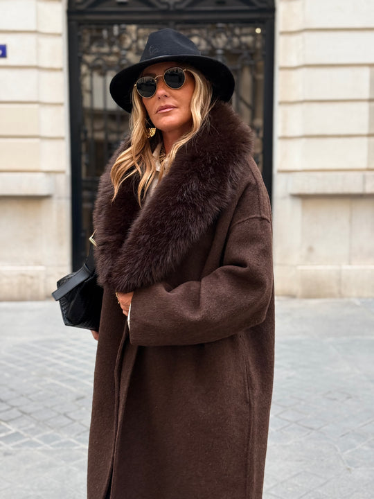 MANTEAU LAINE COL FAUSSE FOURRURE 017